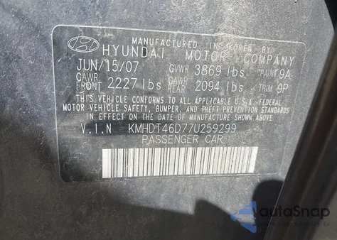2007 Hyundai Elantra Gl from USA, damaged, VIN KMHDT46D77U259299